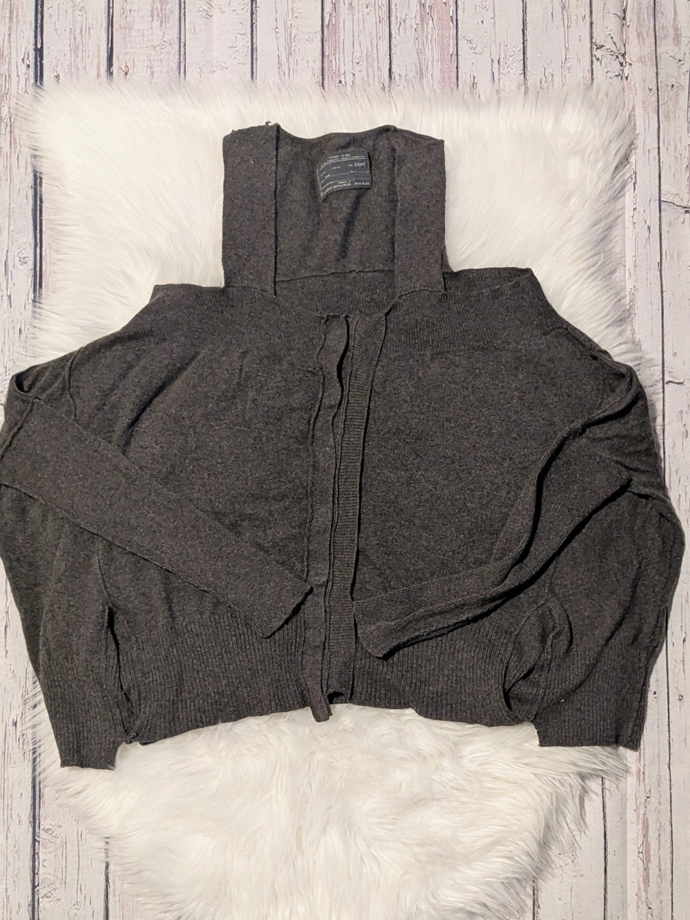 AllSaints Charcoal Off-the-Shoulder Draped Knit Sweater